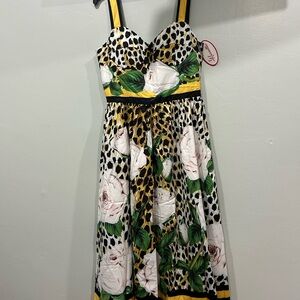 Floral and Leopard Print Kids Dress